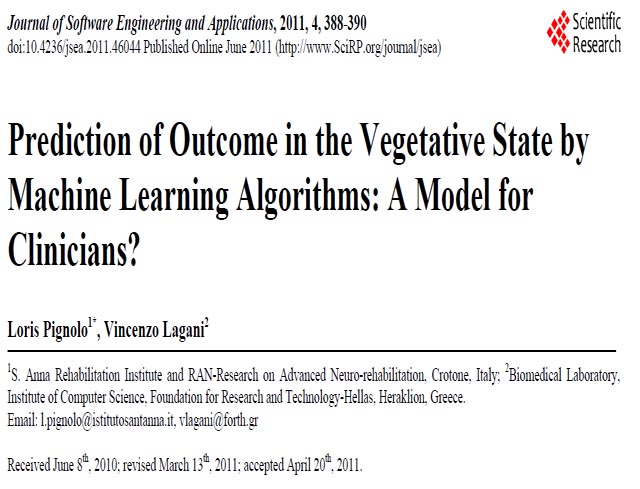 ترجمه مقاله Prediction of Outcome in the Vegetative State by Machine Learning Algorithms